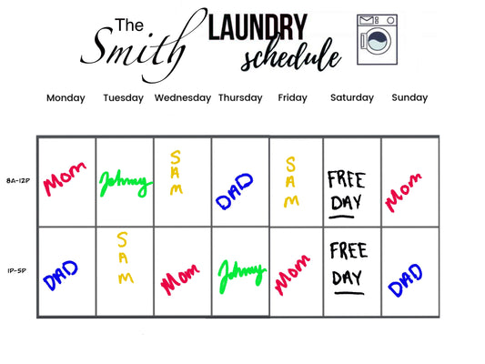 Custom Schedule-Laundry Day-Chore Chart Download