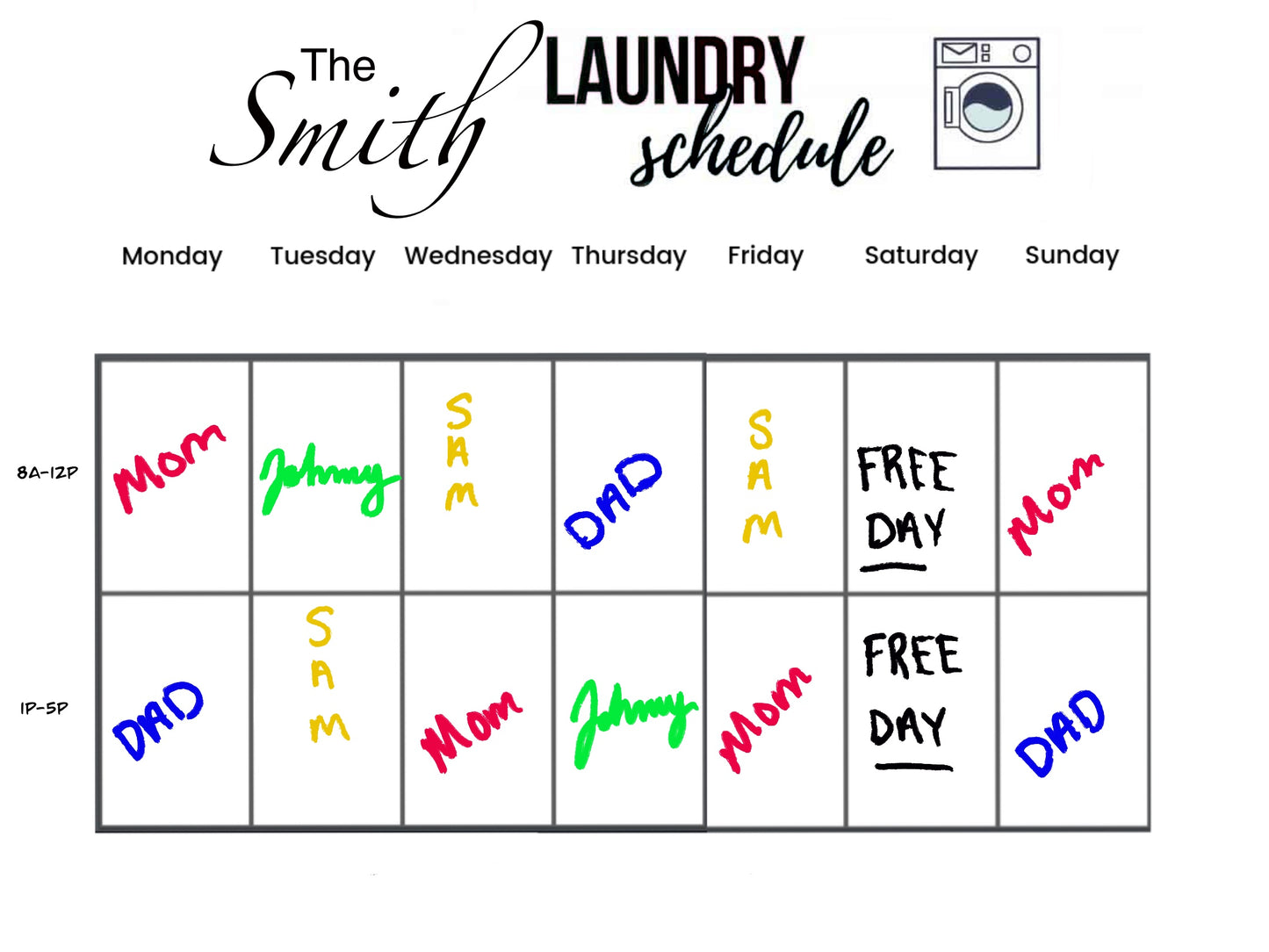 Custom Schedule-Laundry Day-Chore Chart Download